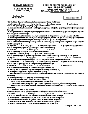 Đề thi thử THPT Quốc gia môn Sinh học năm 2019 - Mã đề 003 - Sở giáo dục và đào tạo Quảng Bình